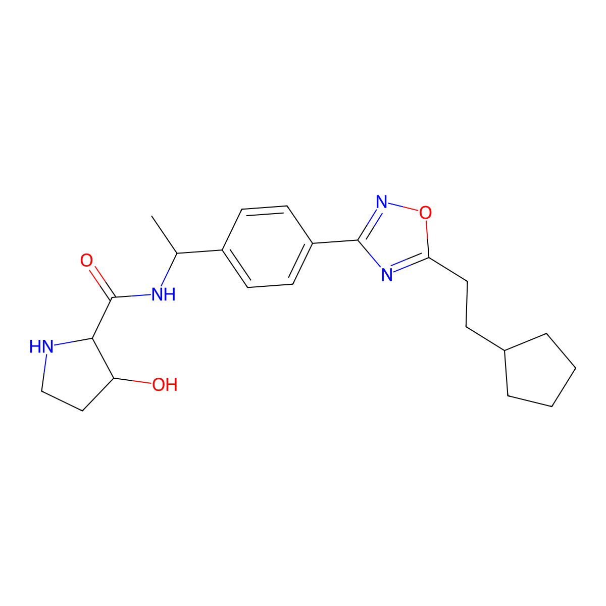 (2S,3S)-N-[(1S)-1-[4-[5-(2-cyclopentylethyl)-1,2,4-oxadiazol-3-yl]phenyl]ethyl]-3-hydroxypyrrolidine-2-carboxamide molecular structure, CAS 1218816-71-7