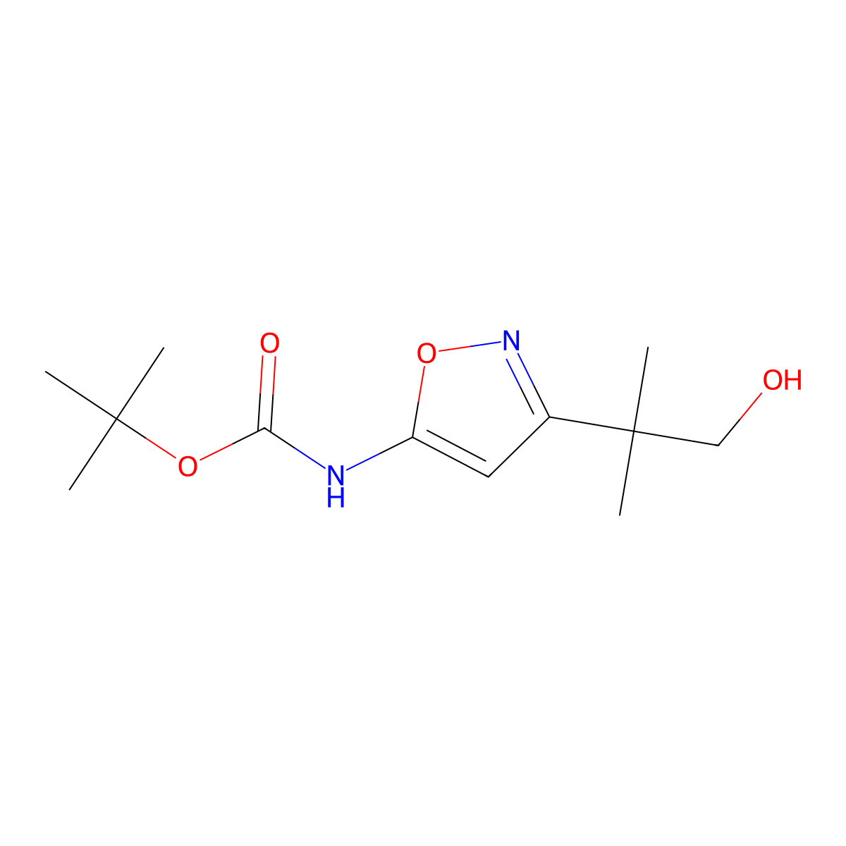 tert-butyl N-[3-(1-hydroxy-2-methylpropan-2-yl)-1,2-oxazol-5-yl]carbamate molecular structure, CAS 1218915-79-7