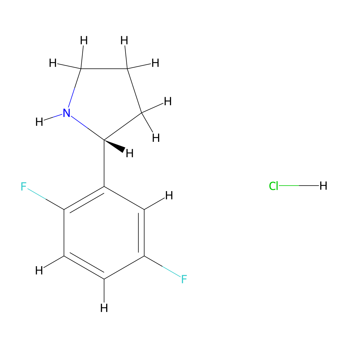 Pyrrolidine, 2-(2,5-difluorophenyl)-, hydrochloride (1:1), (2R)- molecular structure, CAS 1218935-60-4