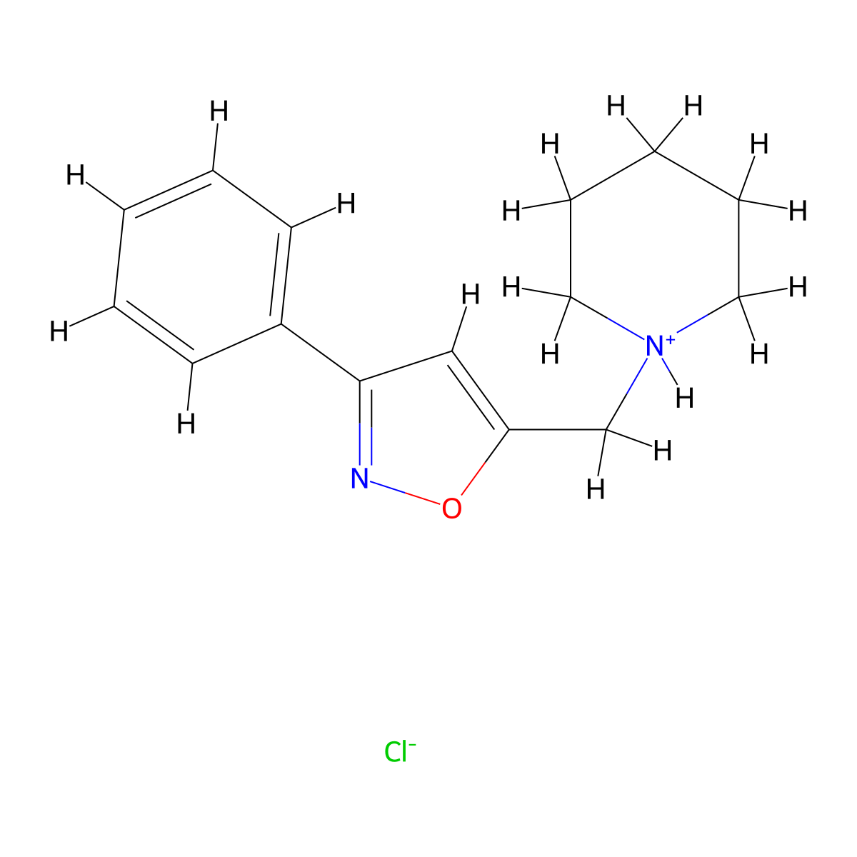 Isoxazole, 3-phenyl-5-(piperidinomethyl)-, hydrochloride molecular structure, CAS 1219-16-5