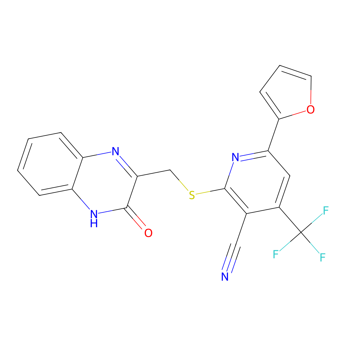 6-(Furan-2-yl)-2-{[(3-oxo-3,4-dihydroquinoxalin-2-yl)methyl]sulfanyl}-4-(trifluoromethyl)pyridine-3-carbonitrile molecular structure, CAS 1219027-21-0