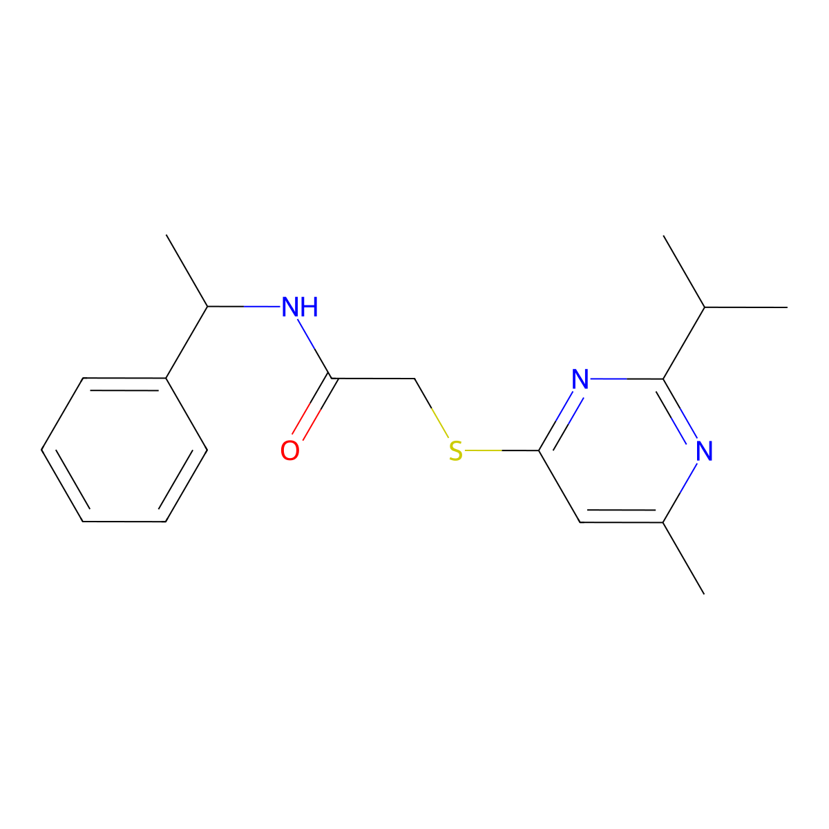 2-{[6-methyl-2-(propan-2-yl)pyrimidin-4-yl]sulfanyl}-N-(1-phenylethyl)acetamide molecular structure, CAS 1219029-64-7