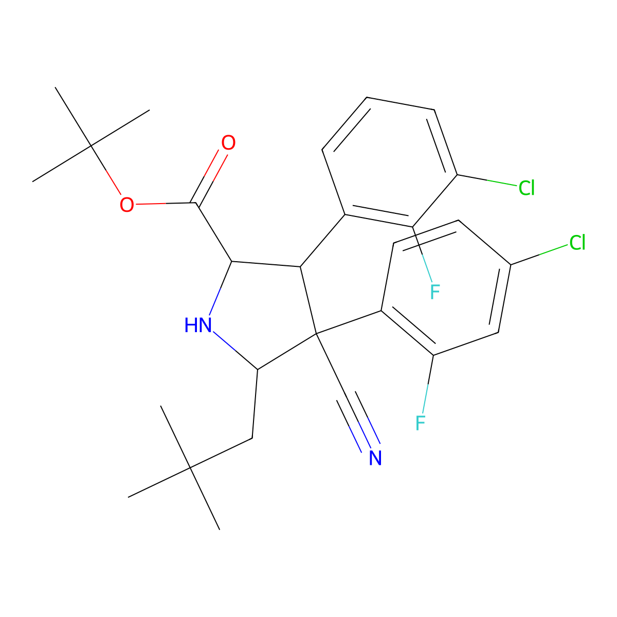 rel-(3S,4R,5S)-3-(3-Chloro-2-fluorophenyl)-4-(4-chloro-2-fluorophenyl)-4-cyano-5-(2,2-dimethylpropyl)-D-proline 1,1-dimethylethyl ester molecular structure, CAS 1219086-88-0