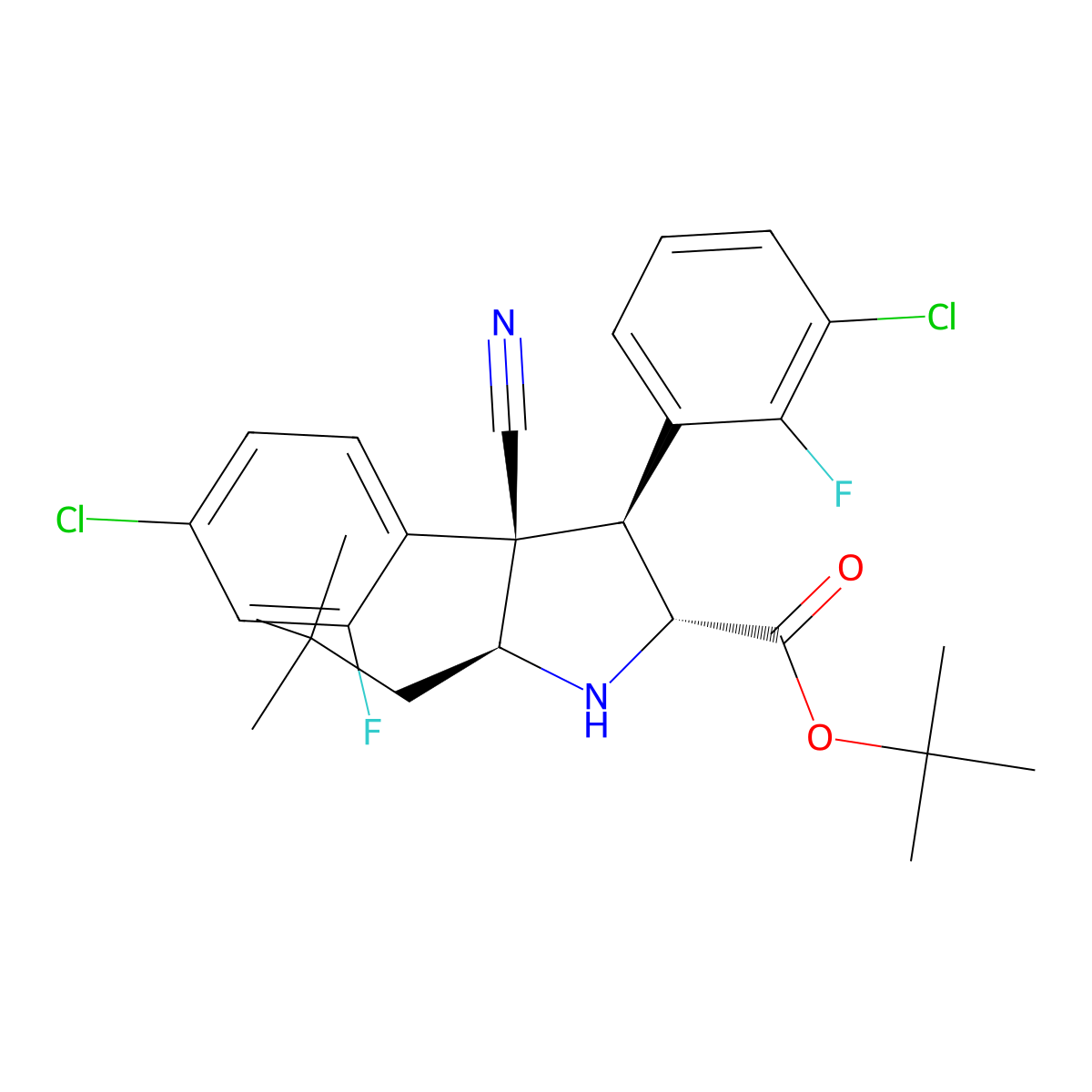 rel-(3S,4R,5S)-3-(3-Chloro-2-fluorophenyl)-4-(4-chloro-2-fluorophenyl)-4-cyano-5-(2,2-dimethylpropyl)-D-proline 1,1-dimethylethyl ester molecular structure, CAS 1219086-88-0