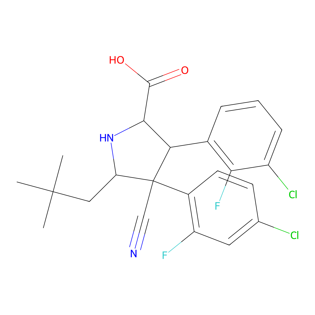 (2S,3R,4S,5R)-3-(3-chloro-2-fluorophenyl)-4-(4-chloro-2-fluorophenyl)-4-cyano-5-neopentylpyrrolidine-2-carboxylic acid molecular structure, CAS 1219089-32-3