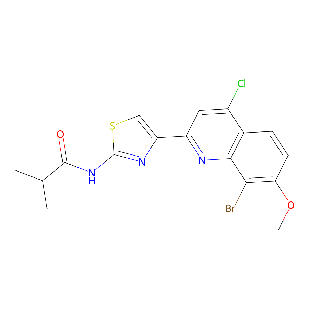 N-(4-(8-Bromo-4-chloro-7-methoxyquinolin-2-yl)thiazol-2-yl)isobutyramide molecular structure, CAS 1219105-47-1