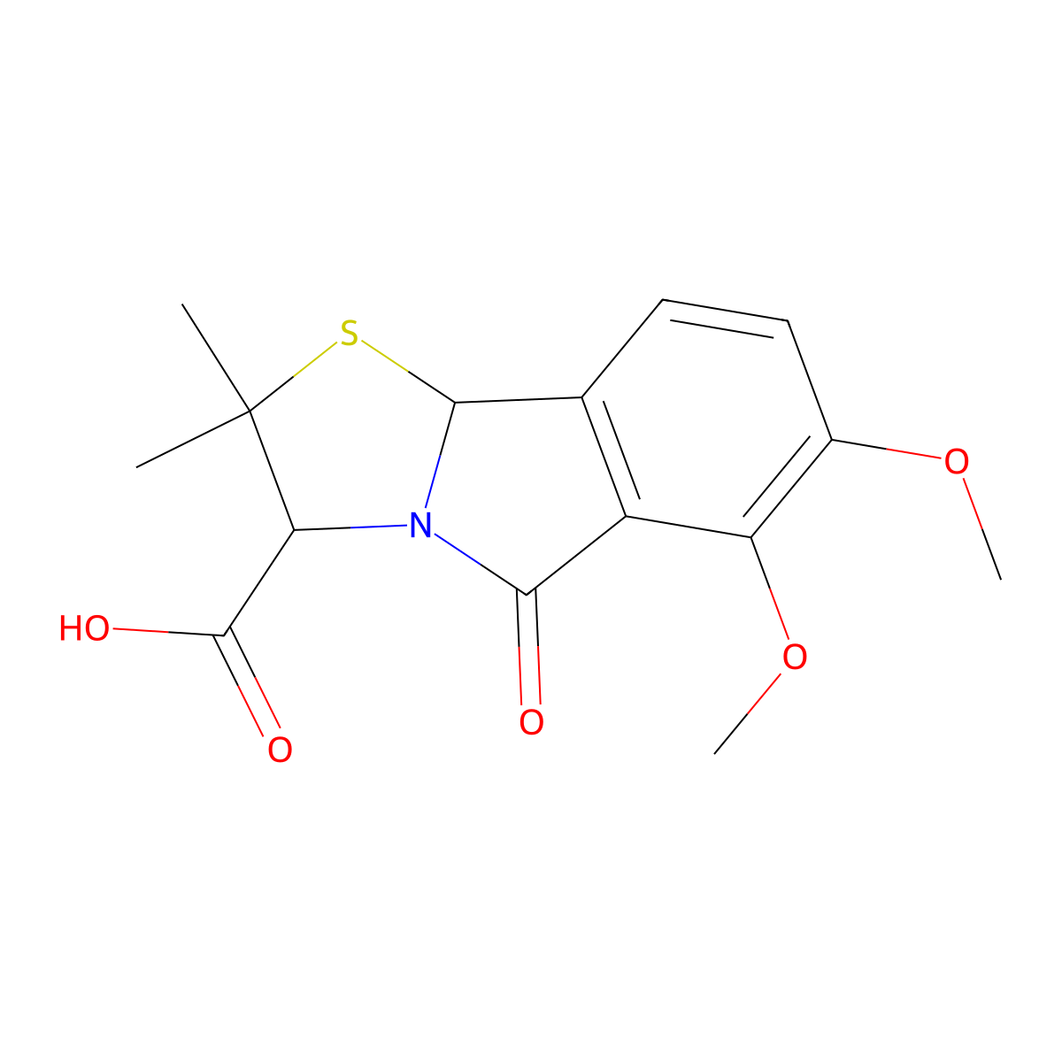 6,7-dimethoxy-2,2-dimethyl-5-oxo-2H,3H,5H,9bH-[1,3]thiazolo[2,3-a]isoindole-3-carboxylic acid molecular structure, CAS 1219106-01-0