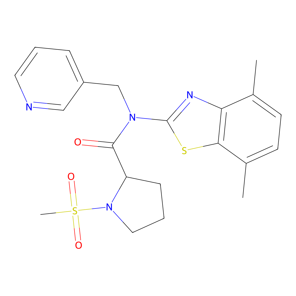 N-(4,7-dimethyl-1,3-benzothiazol-2-yl)-1-methanesulfonyl-N-[(pyridin-3-yl)methyl]pyrrolidine-2-carboxamide molecular structure, CAS 1219140-65-4