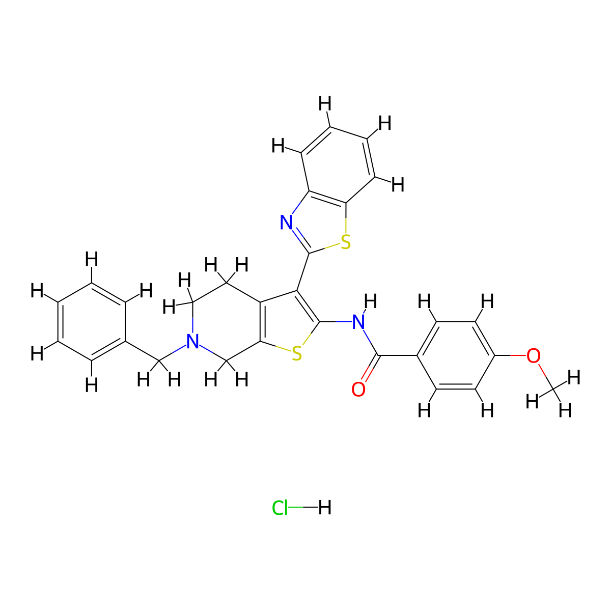 N-(3-(benzo[d]thiazol-2-yl)-6-benzyl-4,5,6,7-tetrahydrothieno[2,3-c]pyridin-2-yl)-4-methoxybenzamide hydrochloride molecular structure, CAS 1219145-60-4