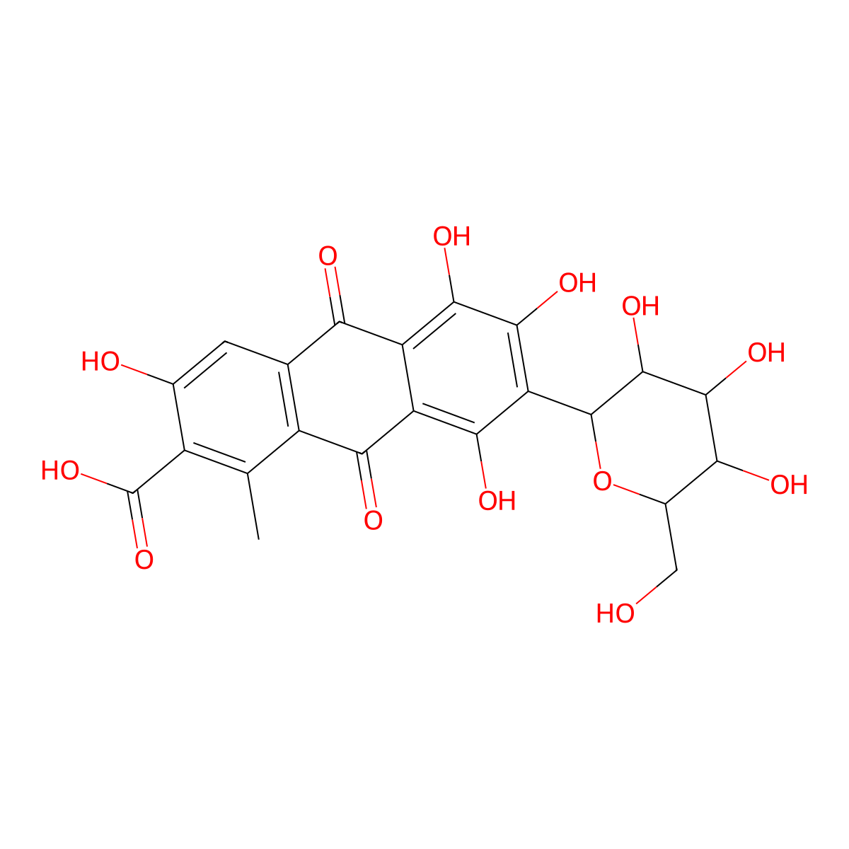 7-Hexopyranosyl-9,10-dihydro-3,5,6,8-tetrahydroxy-1-methyl-9,10-dioxo-2-anthracenecarboxylic acid molecular structure, CAS 1219145-87-5
