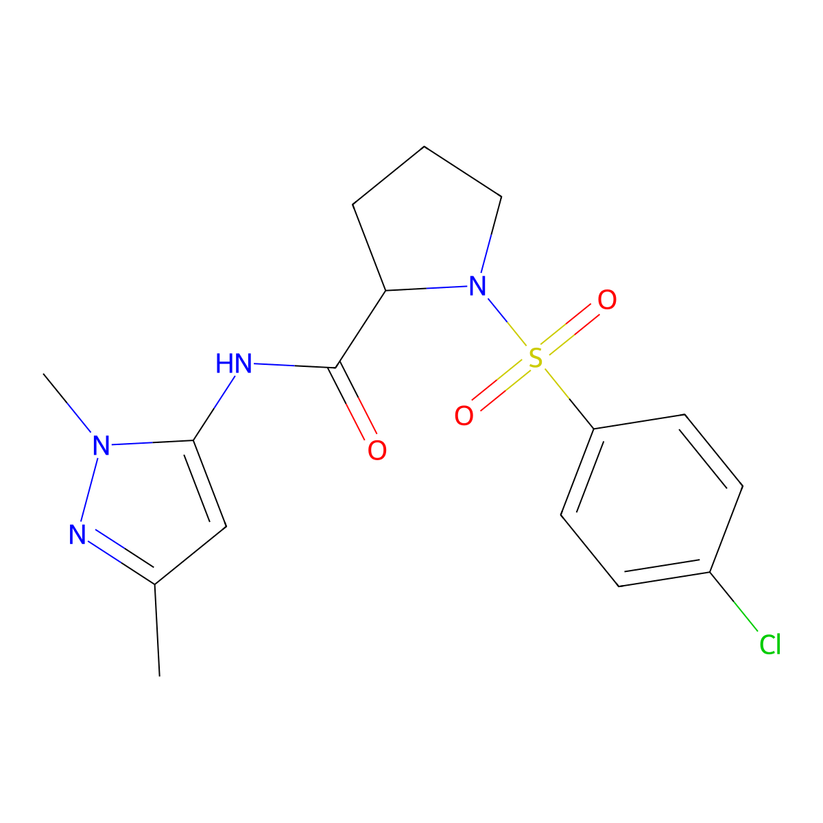 1-((4-chlorophenyl)sulfonyl)-N-(1,3-dimethyl-1H-pyrazol-5-yl)pyrrolidine-2-carboxamide molecular structure, CAS 1219146-03-8