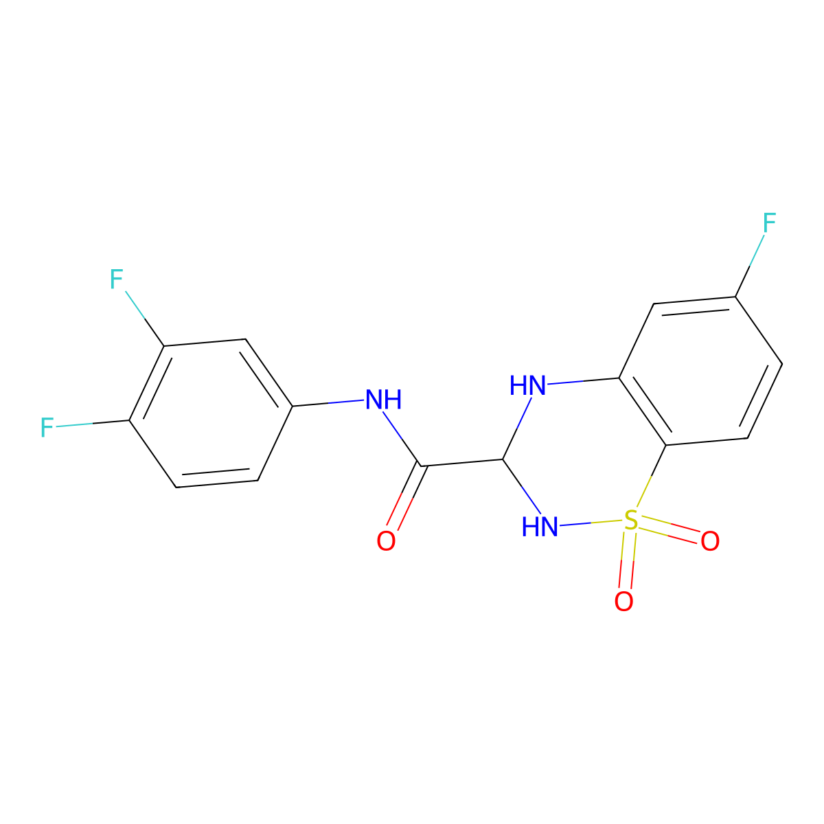 N-(3,4-difluorophenyl)-6-fluoro-3,4-dihydro-2H-benzo[e][1,2,4]thiadiazine-3-carboxamide 1,1-dioxide molecular structure, CAS 1219146-22-1