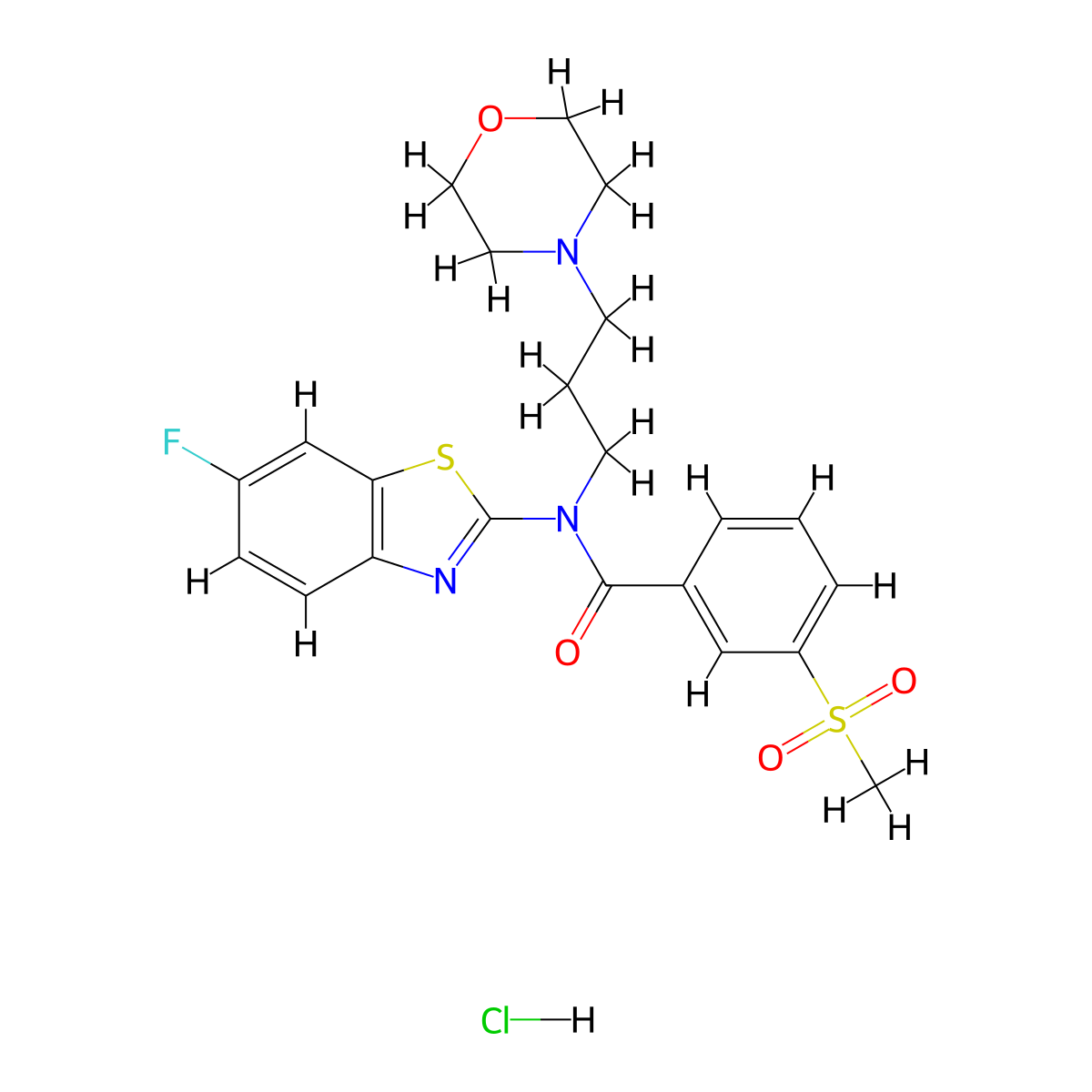 N-(6-fluorobenzo[d]thiazol-2-yl)-3-(methylsulfonyl)-N-(3-morpholinopropyl)benzamide hydrochloride molecular structure, CAS 1219146-83-4