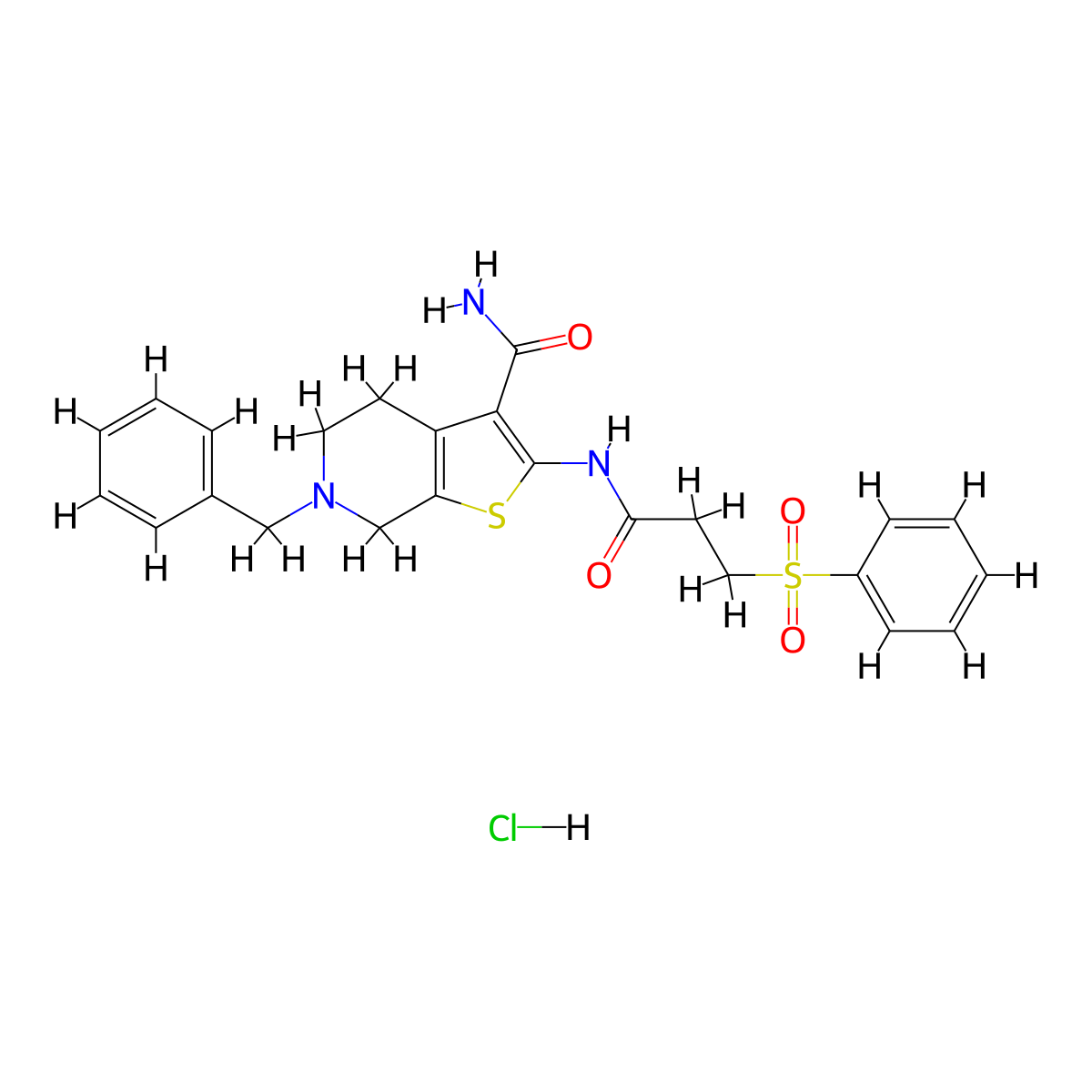 6-Benzyl-2-(3-(phenylsulfonyl)propanamido)-4,5,6,7-tetrahydrothieno[2,3-c]pyridine-3-carboxamide hydrochloride molecular structure, CAS 1219147-97-3