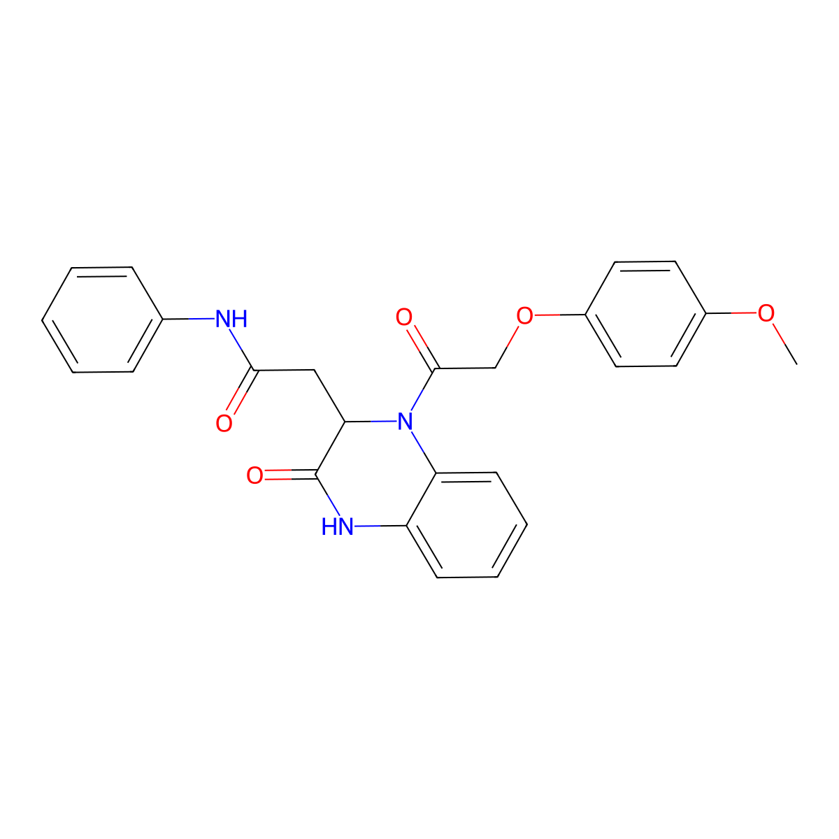 2-{1-[2-(4-methoxyphenoxy)acetyl]-3-oxo-1,2,3,4-tetrahydroquinoxalin-2-yl}-N-phenylacetamide molecular structure, CAS 1219149-06-0