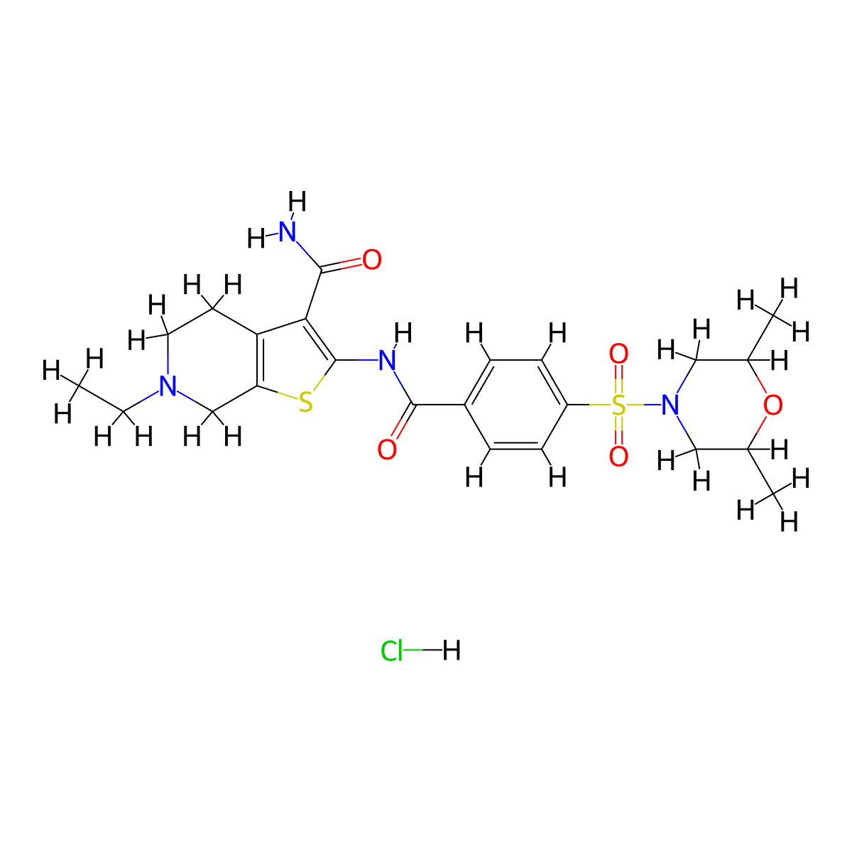 2-(4-((2,6-Dimethylmorpholino)sulfonyl)benzamido)-6-ethyl-4,5,6,7-tetrahydrothieno[2,3-c]pyridine-3-carboxamide hydrochloride molecular structure, CAS 1219152-53-0