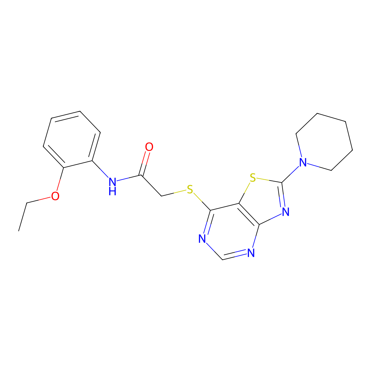 N-(2-ethoxyphenyl)-2-((2-(piperidin-1-yl)thiazolo[4,5-d]pyrimidin-7-yl)thio)acetamide molecular structure, CAS 1219153-16-8