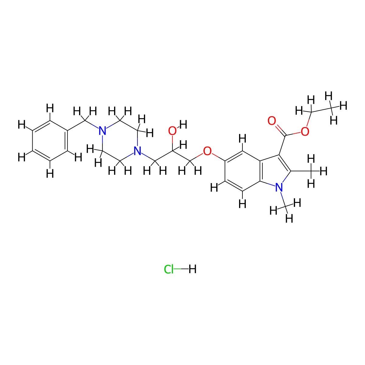 ethyl 5-[3-(4-benzylpiperazin-1-yl)-2-hydroxypropoxy]-1,2-dimethyl-1H-indole-3-carboxylate hydrochloride molecular structure, CAS 1219153-59-9