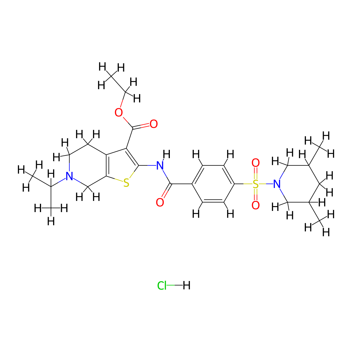 Ethyl 2-(4-((3,5-dimethylpiperidin-1-yl)sulfonyl)benzamido)-6-isopropyl-4,5,6,7-tetrahydrothieno[2,3-c]pyridine-3-carboxylate hydrochloride molecular structure, CAS 1219157-51-3