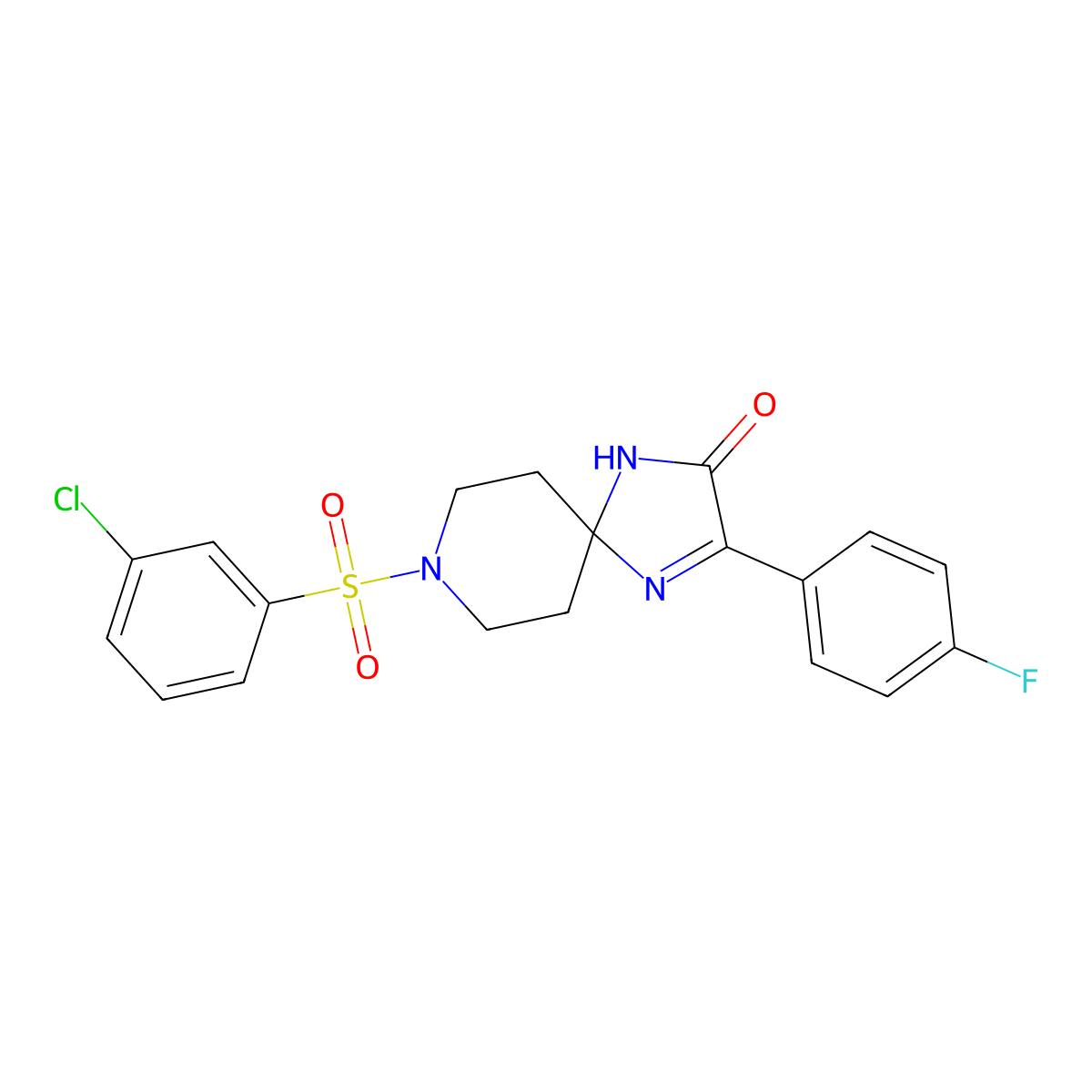 8-((3-Chlorophenyl)sulfonyl)-3-(4-fluorophenyl)-1,4,8-triazaspiro[4.5]dec-3-en-2-one molecular structure, CAS 1219158-04-9