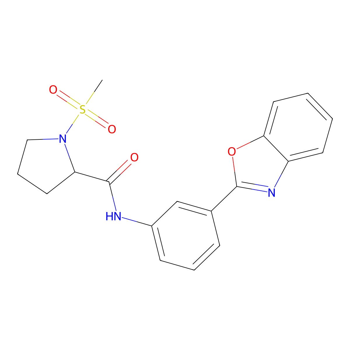 N-[3-(1,3-benzoxazol-2-yl)phenyl]-1-methanesulfonylpyrrolidine-2-carboxamide molecular structure, CAS 1219158-96-9