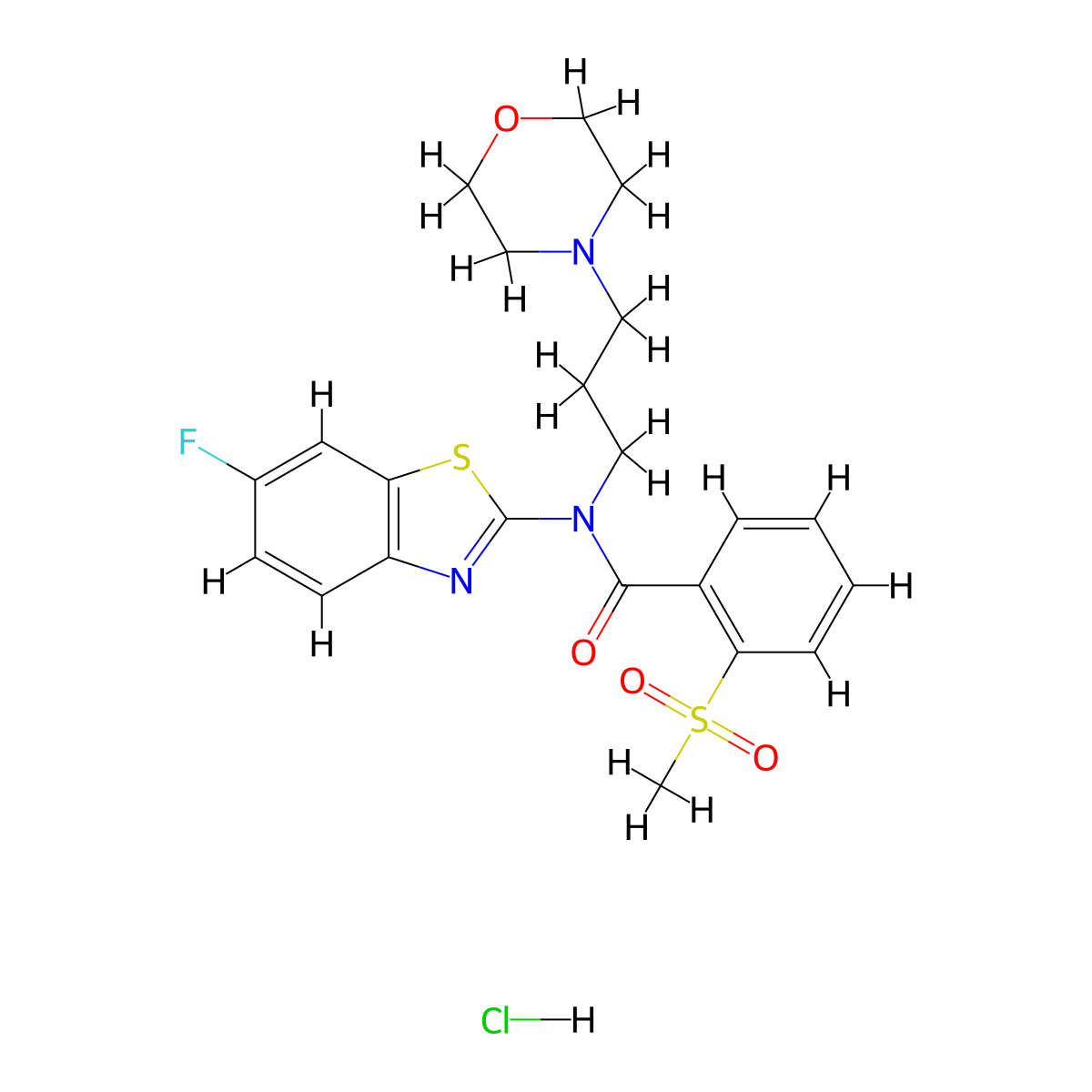 N-(6-fluorobenzo[d]thiazol-2-yl)-2-(methylsulfonyl)-N-(3-morpholinopropyl)benzamide hydrochloride molecular structure, CAS 1219159-56-4