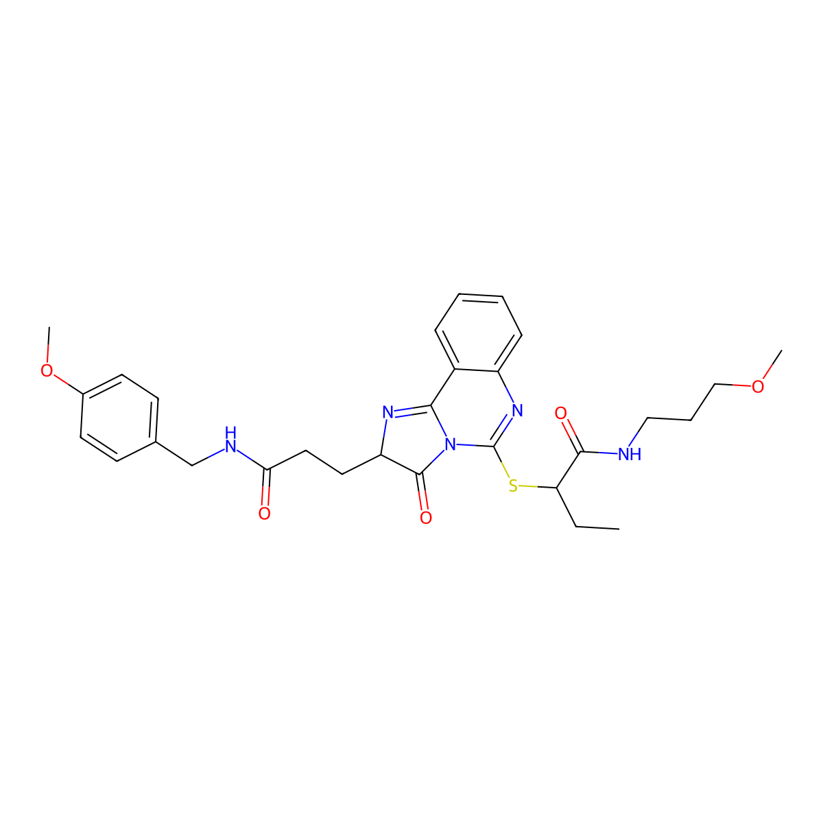 2-{[2-(2-{[(4-methoxyphenyl)methyl]carbamoyl}ethyl)-3-oxo-2H,3H-imidazo[1,2-c]quinazolin-5-yl]sulfanyl}-N-(3-methoxypropyl)butanamide molecular structure, CAS 1219162-27-2
