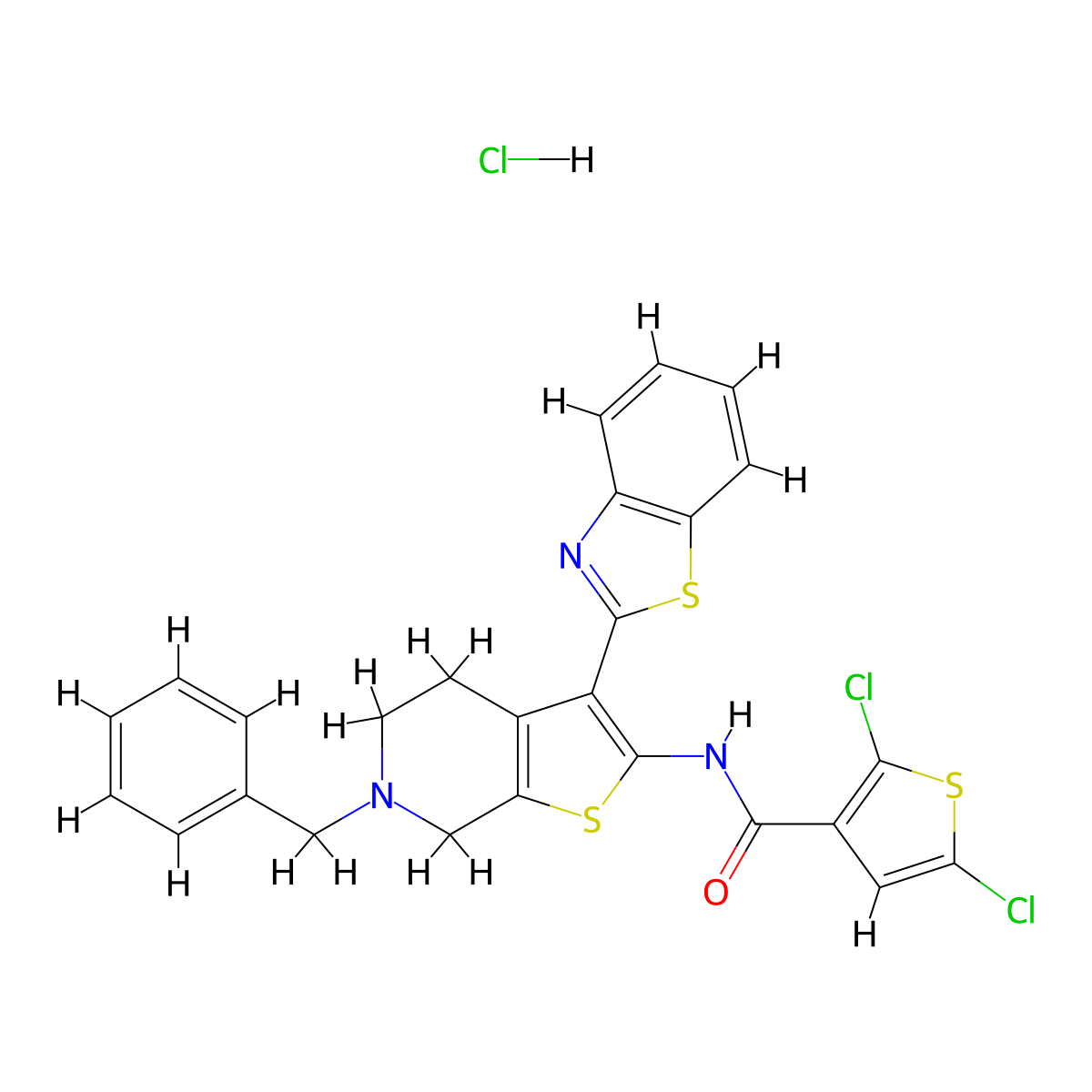 N-(3-(benzo[d]thiazol-2-yl)-6-benzyl-4,5,6,7-tetrahydrothieno[2,3-c]pyridin-2-yl)-2,5-dichlorothiophene-3-carboxamide hydrochloride molecular structure, CAS 1219164-89-2