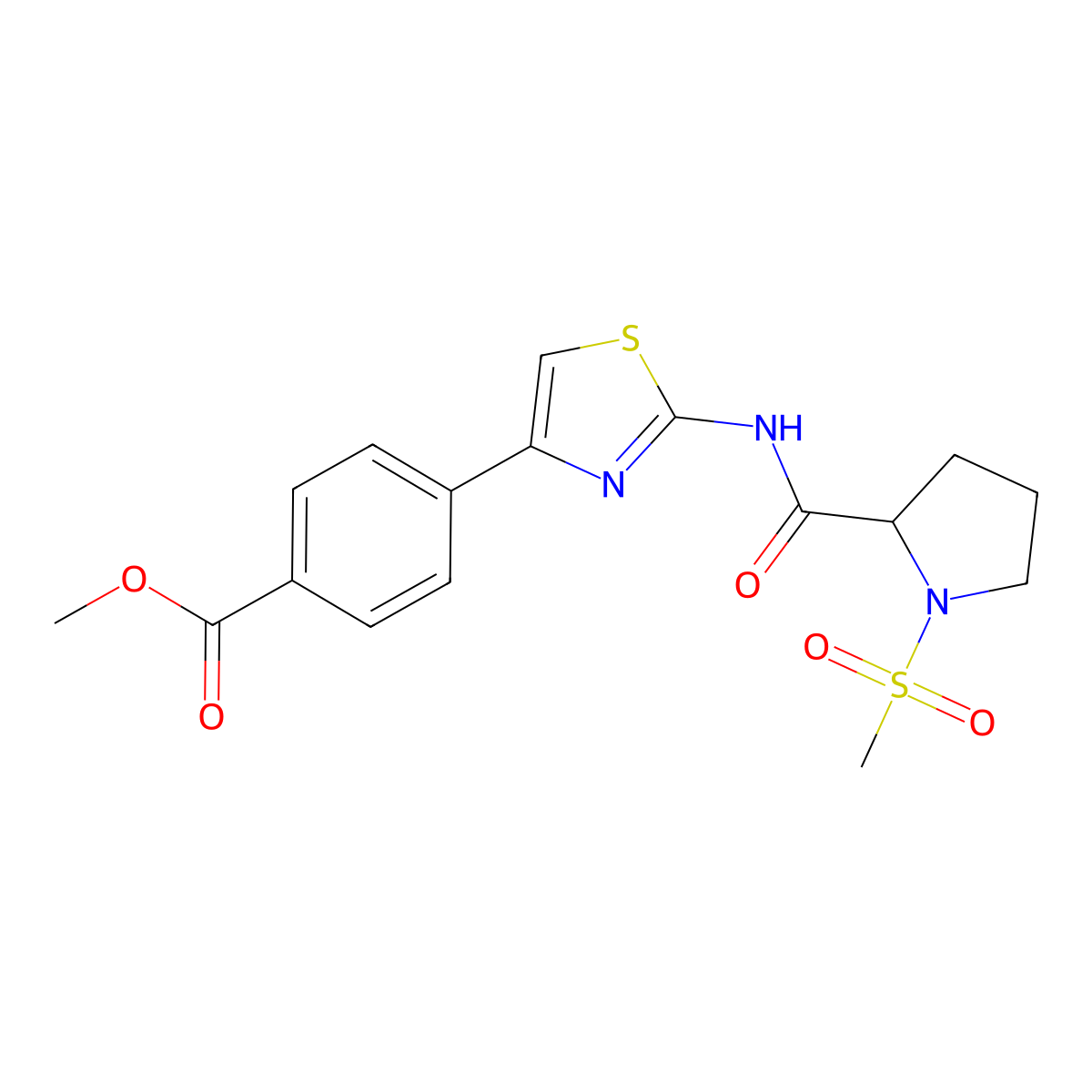 Methyl 4-(2-(1-(methylsulfonyl)pyrrolidine-2-carboxamido)thiazol-4-yl)benzoate molecular structure, CAS 1219165-24-8