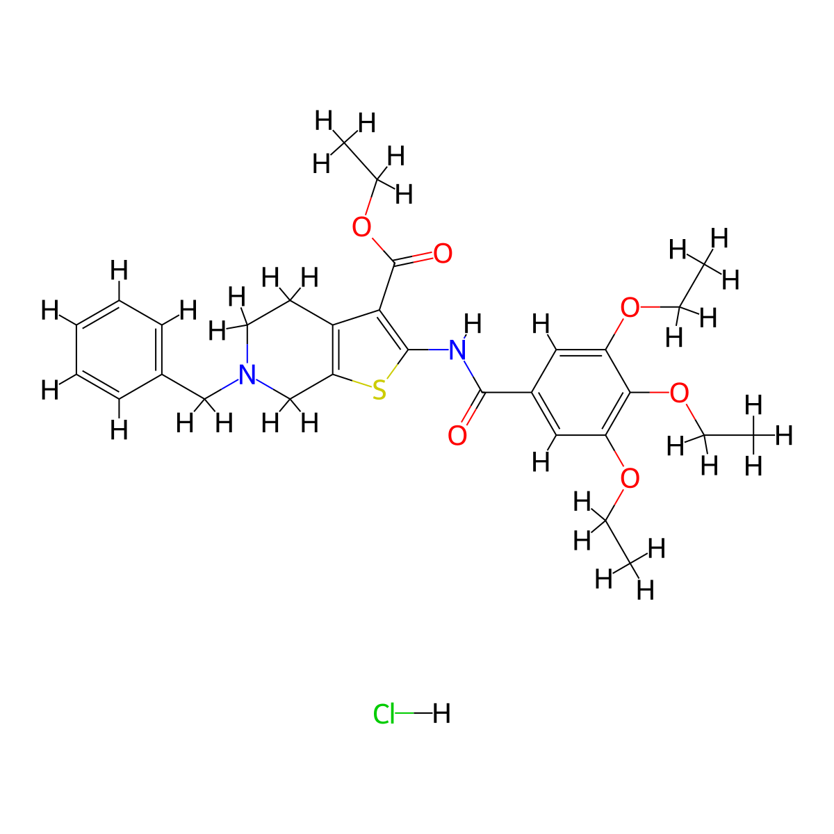 Ethyl 6-benzyl-2-(3,4,5-triethoxybenzamido)-4,5,6,7-tetrahydrothieno[2,3-c]pyridine-3-carboxylate hydrochloride molecular structure, CAS 1219166-92-3