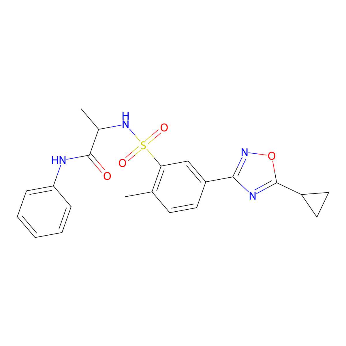 2-[[5-(5-cyclopropyl-1,2,4-oxadiazol-3-yl)-2-methylphenyl]sulfonylamino]-N-phenylpropanamide molecular structure, CAS 1219168-34-9