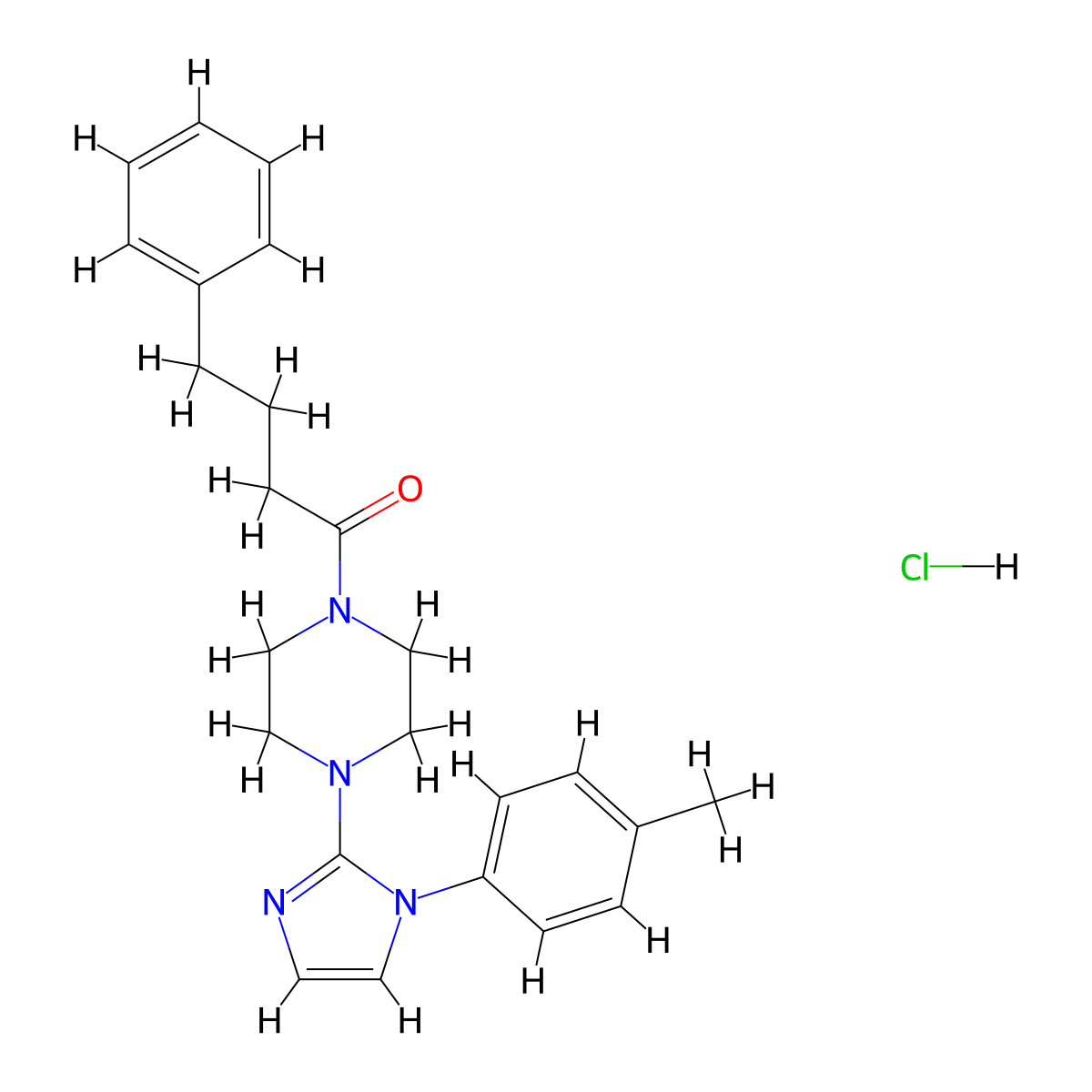 4-phenyl-1-(4-(1-(p-tolyl)-1H-imidazol-2-yl)piperazin-1-yl)butan-1-one hydrochloride molecular structure, CAS 1219171-38-6