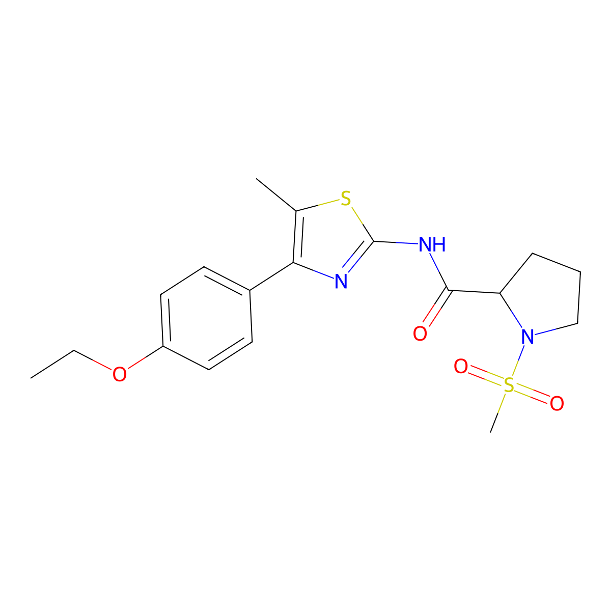 N-(4-(4-ethoxyphenyl)-5-methylthiazol-2-yl)-1-(methylsulfonyl)pyrrolidine-2-carboxamide molecular structure, CAS 1219172-55-0