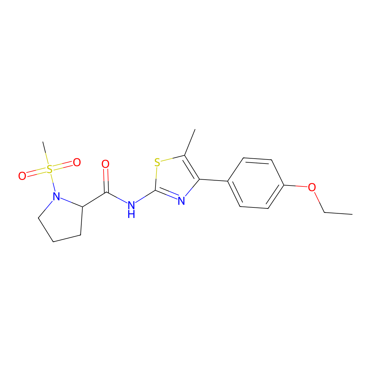 N-(4-(4-ethoxyphenyl)-5-methylthiazol-2-yl)-1-(methylsulfonyl)pyrrolidine-2-carboxamide molecular structure, CAS 1219172-55-0