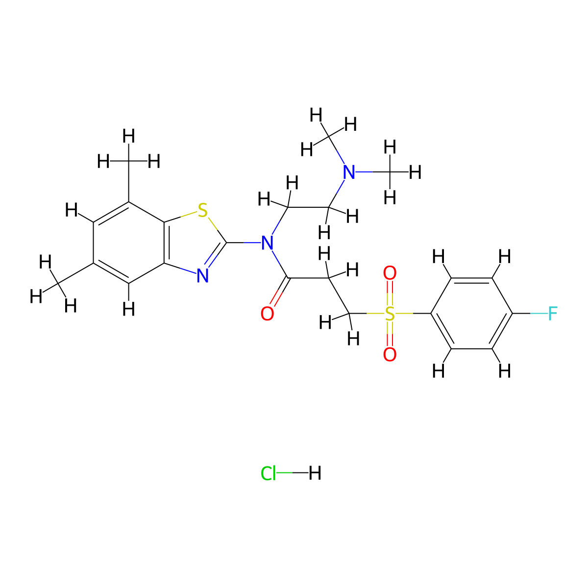 N-(2-(dimethylamino)ethyl)-N-(5,7-dimethylbenzo[d]thiazol-2-yl)-3-((4-fluorophenyl)sulfonyl)propanamide hydrochloride molecular structure, CAS 1219174-38-5