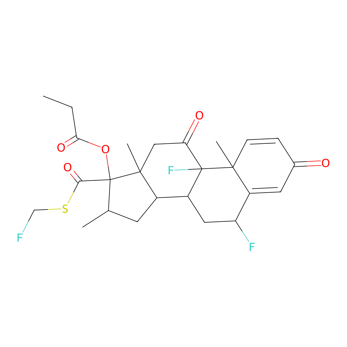 6alpha,9-Difluoro-17-(((fluoromethyl)sulfanyl)carbonyl)-16alpha-methyl-3,11-dioxoandrosta-1,4-dien-17alpha-yl propanoate molecular structure, CAS 1219174-94-3