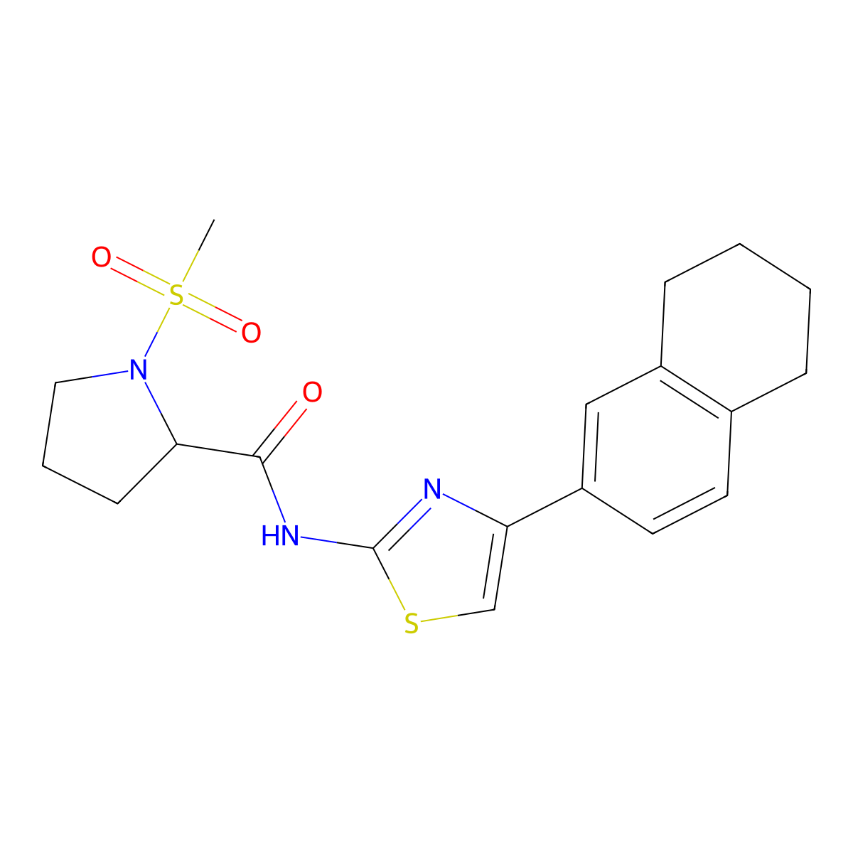1-(methylsulfonyl)-N-(4-(5,6,7,8-tetrahydronaphthalen-2-yl)thiazol-2-yl)pyrrolidine-2-carboxamide molecular structure, CAS 1219175-31-1