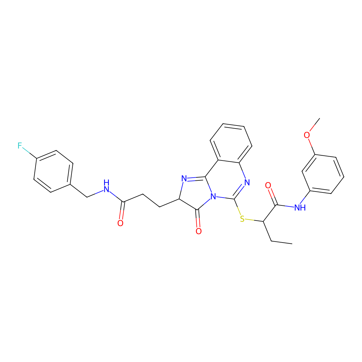 2-{[2-(2-{[(4-fluorophenyl)methyl]carbamoyl}ethyl)-3-oxo-2H,3H-imidazo[1,2-c]quinazolin-5-yl]sulfanyl}-N-(3-methoxyphenyl)butanamide molecular structure, CAS 1219179-13-1