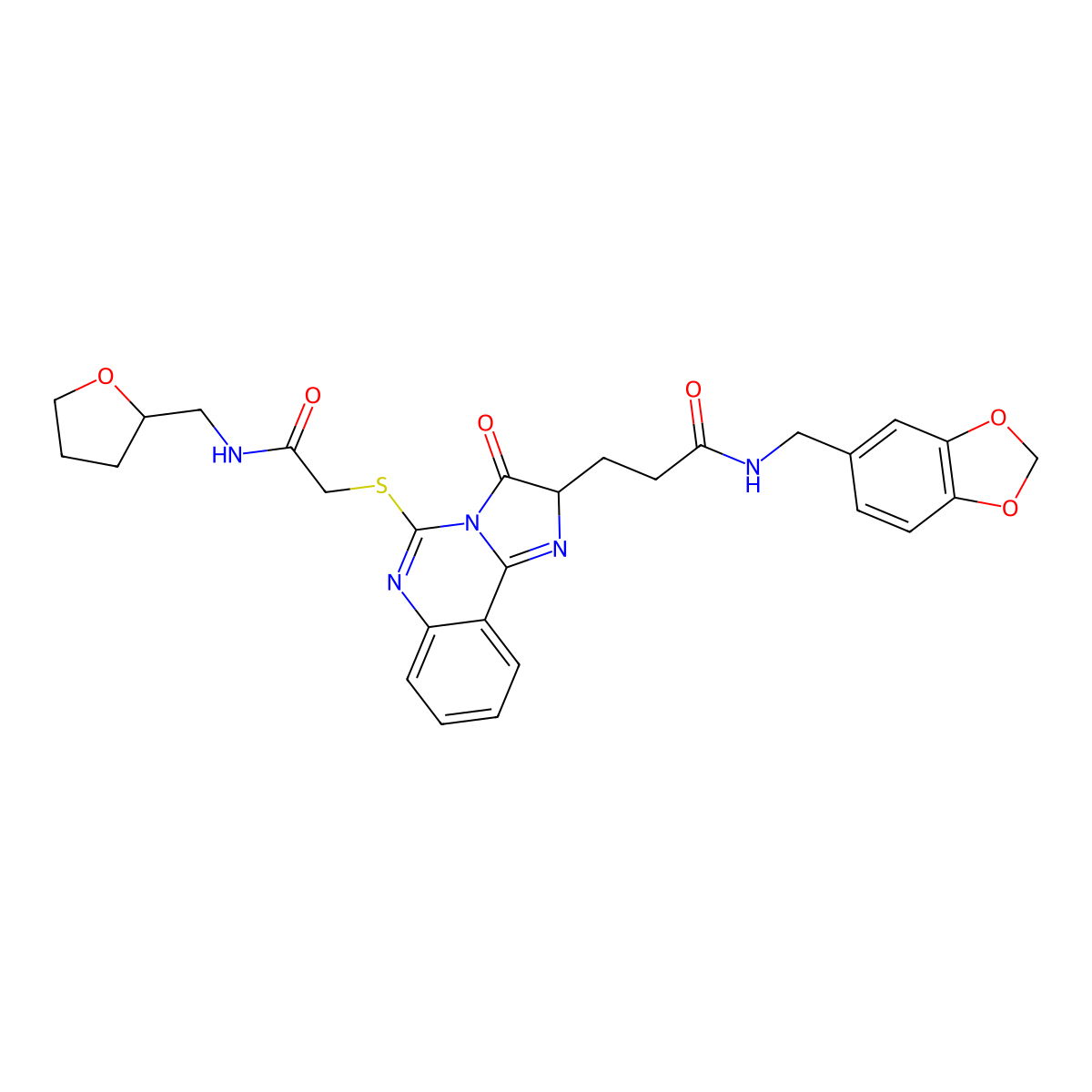 N-[(2H-1,3-benzodioxol-5-yl)methyl]-3-{3-oxo-5-[({[(oxolan-2-yl)methyl]carbamoyl}methyl)sulfanyl]-2H,3H-imidazo[1,2-c]quinazolin-2-yl}propanamide molecular structure, CAS 1219183-99-9