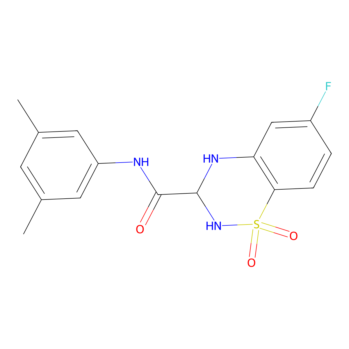 N-(3,5-dimethylphenyl)-6-fluoro-3,4-dihydro-2H-benzo[e][1,2,4]thiadiazine-3-carboxamide 1,1-dioxide molecular structure, CAS 1219186-60-3