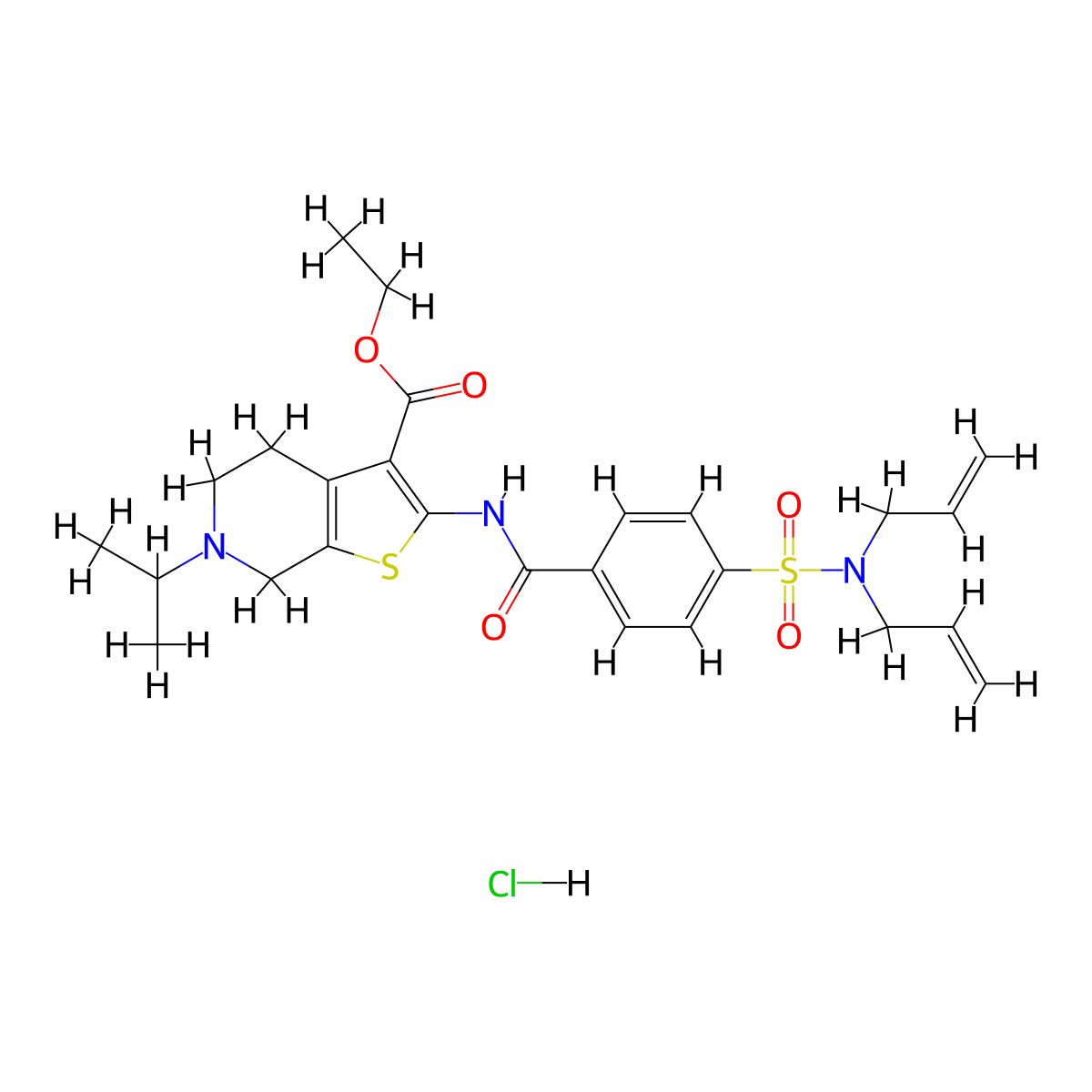 ethyl 2-(4-(N,N-diallylsulfamoyl)benzamido)-6-isopropyl-4,5,6,7-tetrahydrothieno[2,3-c]pyridine-3-carboxylate hydrochloride molecular structure, CAS 1219187-10-6