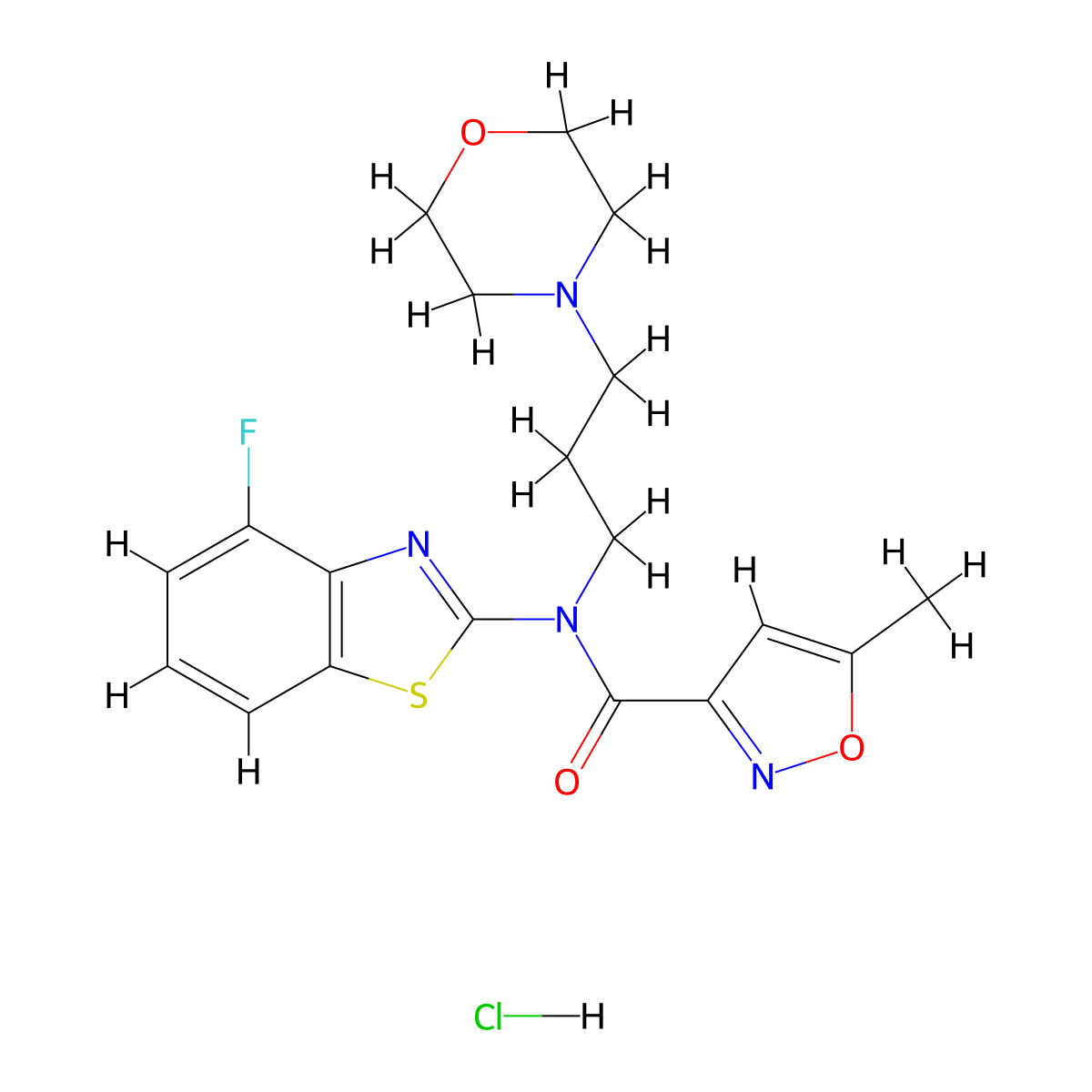 N-(4-fluorobenzo[d]thiazol-2-yl)-5-methyl-N-(3-morpholinopropyl)isoxazole-3-carboxamide hydrochloride molecular structure, CAS 1219189-02-2