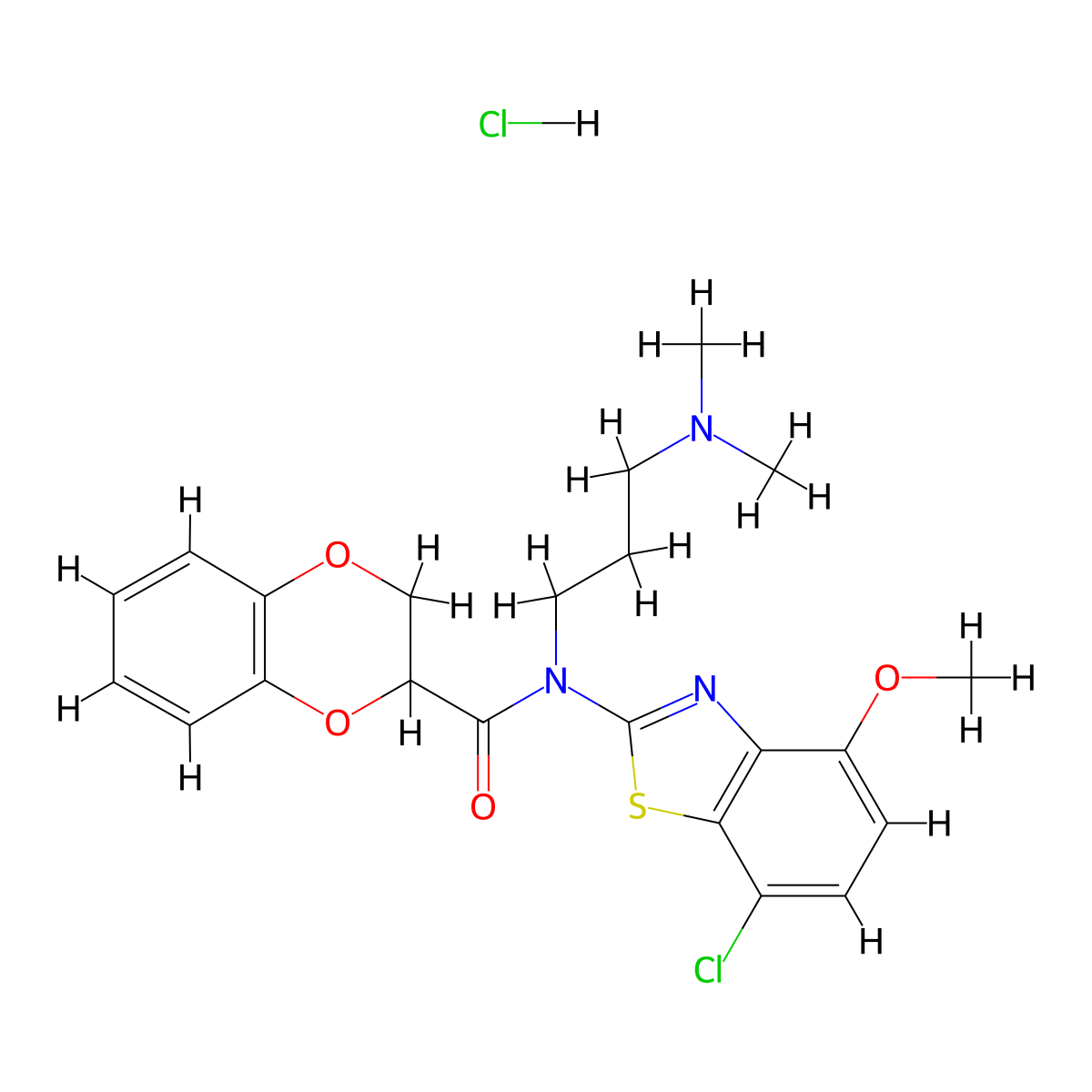 N-(7-chloro-4-methoxybenzo[d]thiazol-2-yl)-N-(3-(dimethylamino)propyl)-2,3-dihydrobenzo[b][1,4]dioxine-2-carboxamide hydrochloride molecular structure, CAS 1219192-62-7