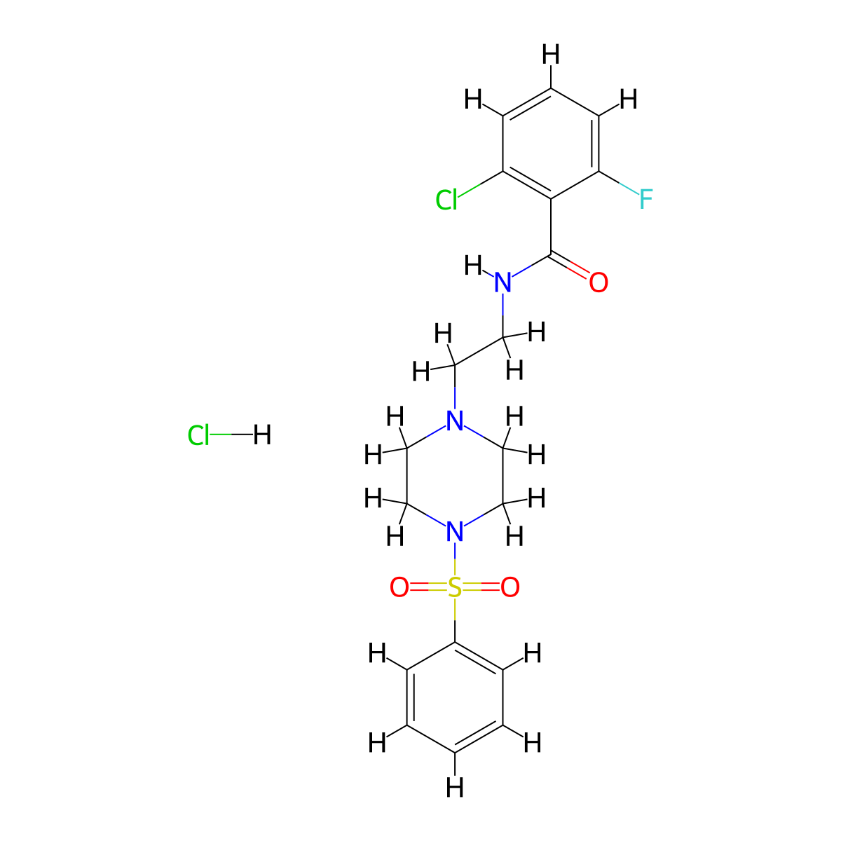 2-chloro-6-fluoro-N-(2-(4-(phenylsulfonyl)piperazin-1-yl)ethyl)benzamide hydrochloride molecular structure, CAS 1219192-77-4