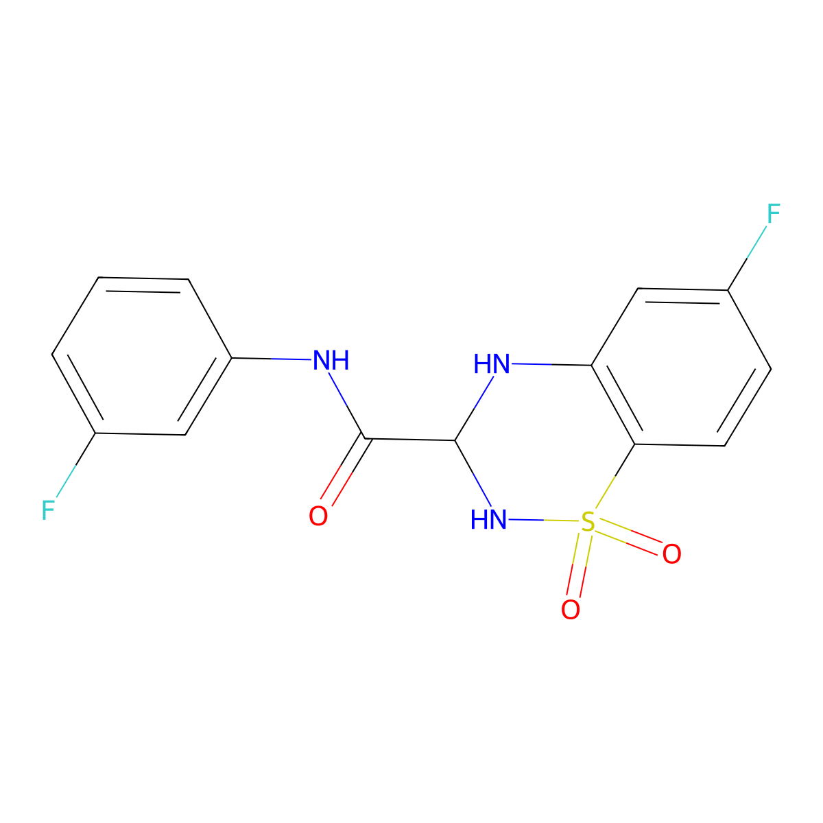 6-fluoro-N-(3-fluorophenyl)-3,4-dihydro-2H-benzo[e][1,2,4]thiadiazine-3-carboxamide 1,1-dioxide molecular structure, CAS 1219195-87-5