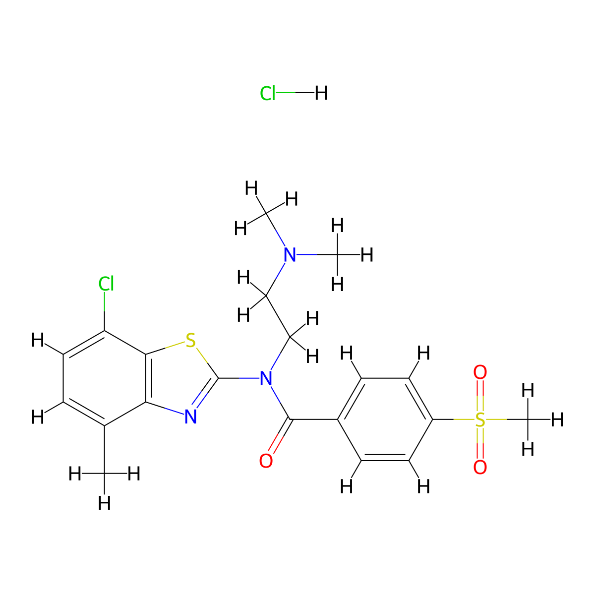 N-(7-chloro-4-methylbenzo[d]thiazol-2-yl)-N-(2-(dimethylamino)ethyl)-4-(methylsulfonyl)benzamide hydrochloride molecular structure, CAS 1219196-58-3