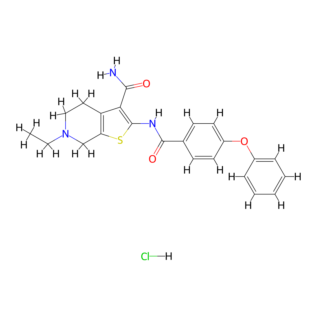 6-Ethyl-2-(4-phenoxybenzamido)-4,5,6,7-tetrahydrothieno[2,3-c]pyridine-3-carboxamide hydrochloride molecular structure, CAS 1219197-87-1