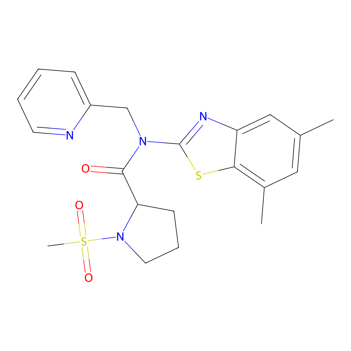N-(5,7-dimethylbenzo[d]thiazol-2-yl)-1-(methylsulfonyl)-N-(pyridin-2-ylmethyl)pyrrolidine-2-carboxamide molecular structure, CAS 1219198-24-9
