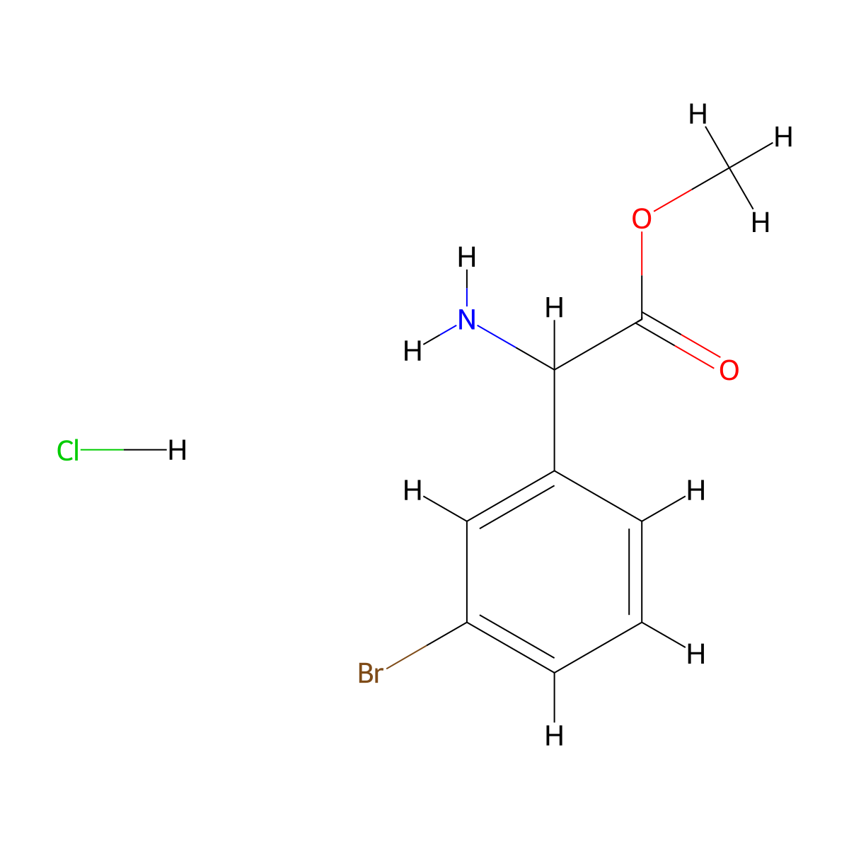 Methyl 2-amino-2-(3-bromophenyl)acetate hydrochloride molecular structure, CAS 1219198-88-5