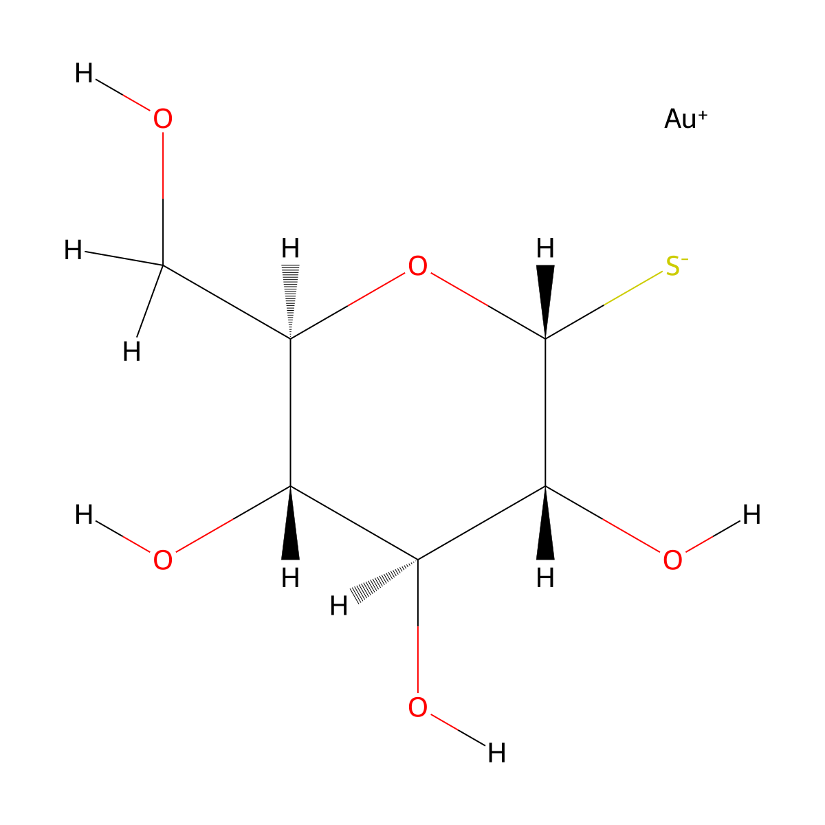 Aurothioglucose molecular structure, CAS 12192-57-3